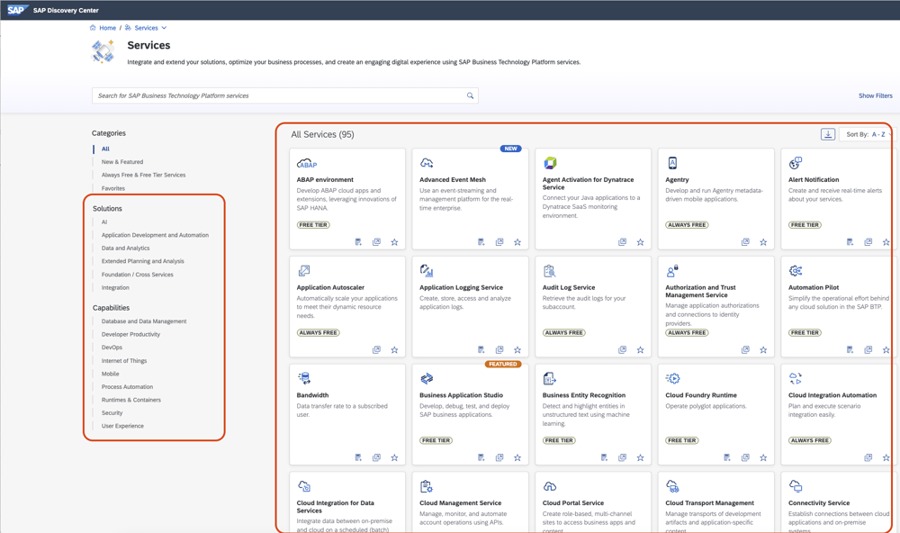 SAP Business Technology platform apps dashboard.