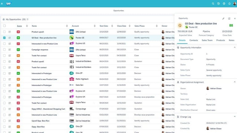 SAP Sales Cloud, List of Opportunities for retail execution and field sales.